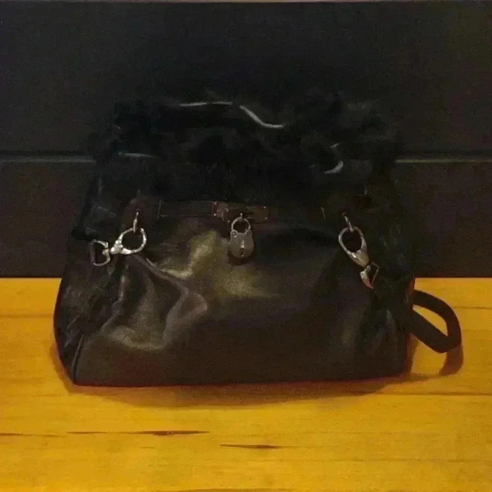 Stuart Weitzman luxury leather/fur black handbag